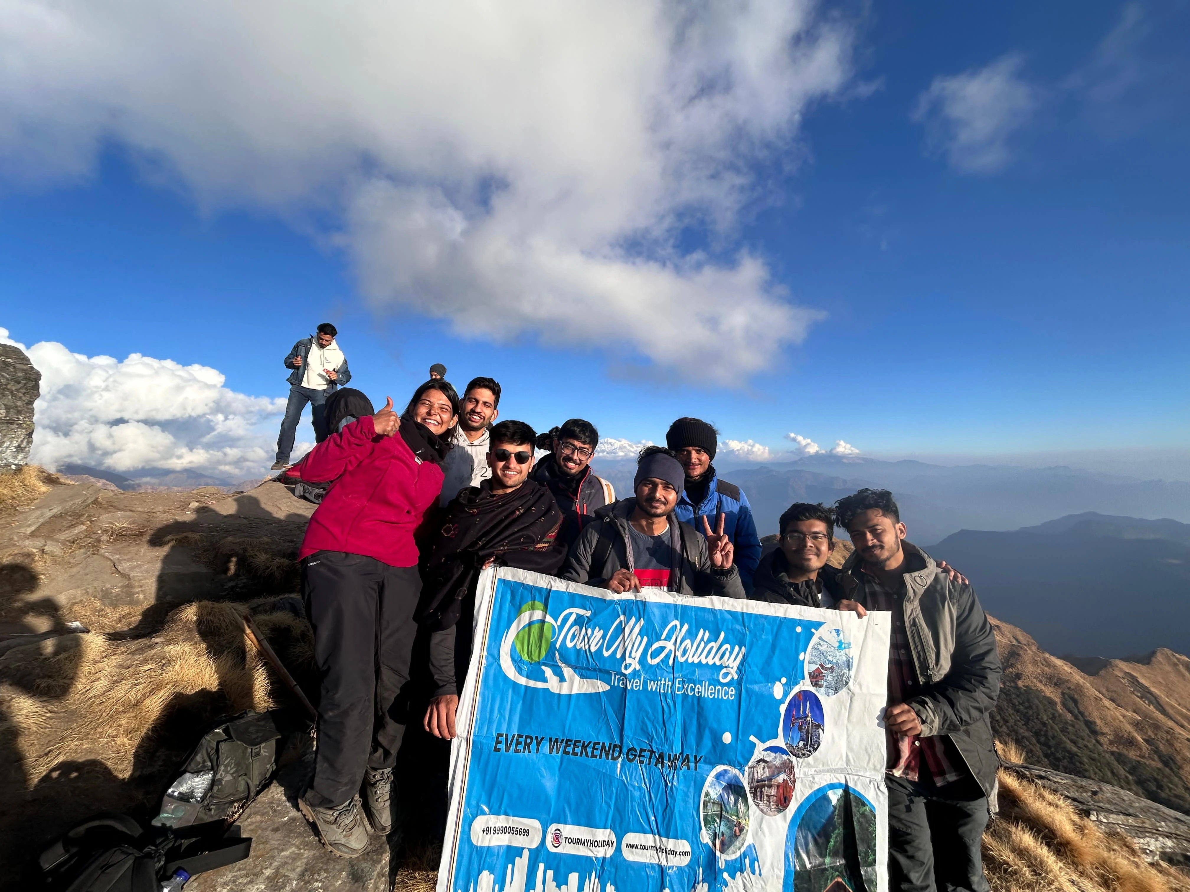 Trekking team at Chandrashila peak top view